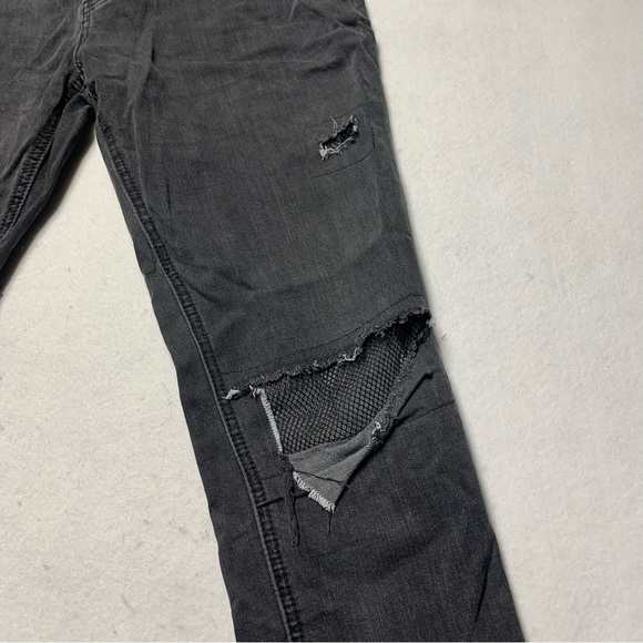 Free People Fishnet Patch Skinny Jean Button Fly Washed Out Black size 30 - Picture 15 of 16